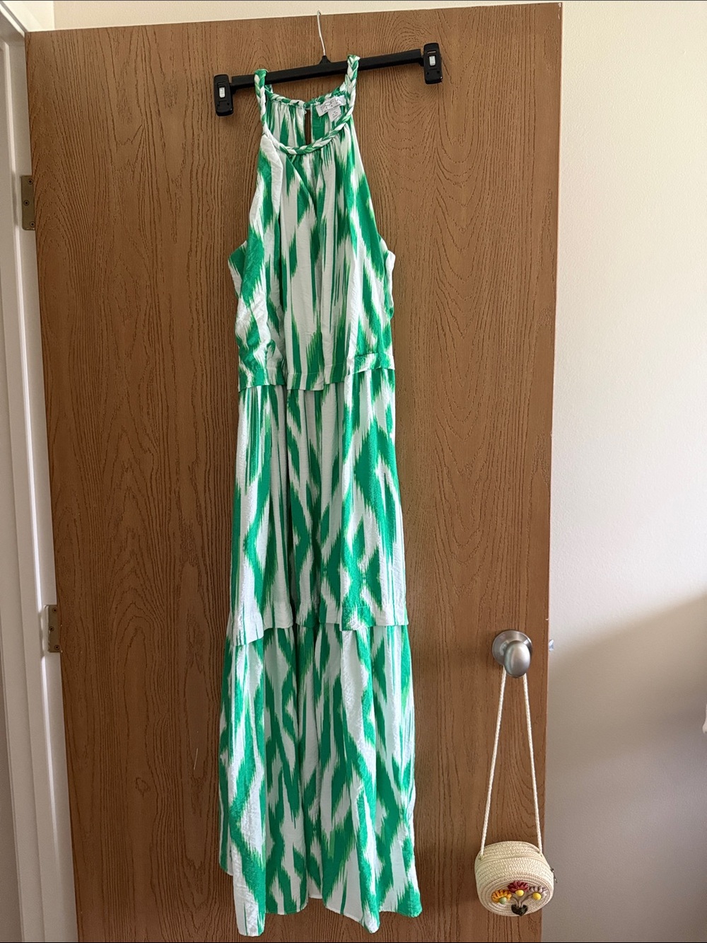 sofia by sofia vergara Green and White Ikat Tiered Maxi Skirt